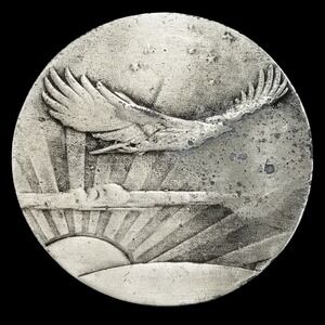 Vintage Eagle Flying At Sunrise Round‎ Belt Buckle USA Made Napoleon Empereur